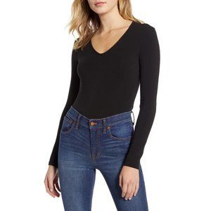 NWT Madewell Black Long Sleeve V-Neck Bodysuit Top